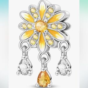 Daisy charm sterling silver to fit all pandoras, slide charm